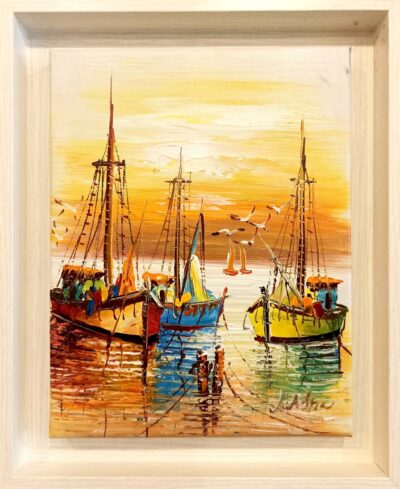 Βαρκούλες στο γιαλό Ελαιογραφίες εισαγωγής Τσούκας - Κορνίζες & Πίνακες Ζωγραφικής