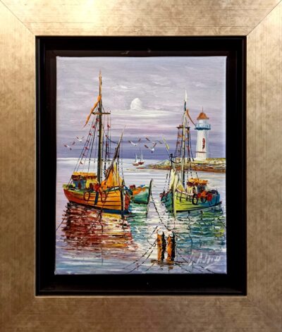 Βαρκούλες στο γιαλό 2 Ελαιογραφίες εισαγωγής Τσούκας - Κορνίζες & Πίνακες Ζωγραφικής