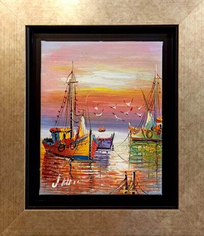 Βαρκούλες στο γιαλό 4 Ελαιογραφίες εισαγωγής Τσούκας - Κορνίζες & Πίνακες Ζωγραφικής
