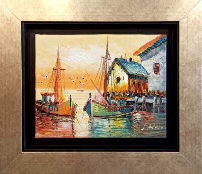 Βαρκούλες στο γιαλό 6 Ελαιογραφίες εισαγωγής Τσούκας - Κορνίζες & Πίνακες Ζωγραφικής