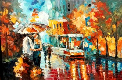 Ζευγάρια στη βροχή 60x90 Τσούκας - Κορνίζες & Πίνακες Ζωγραφικής