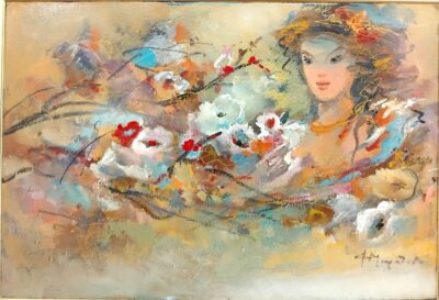 Κοπέλα με λουλούδια Μουρατίδου Φ. Τσούκας - Κορνίζες & Πίνακες Ζωγραφικής