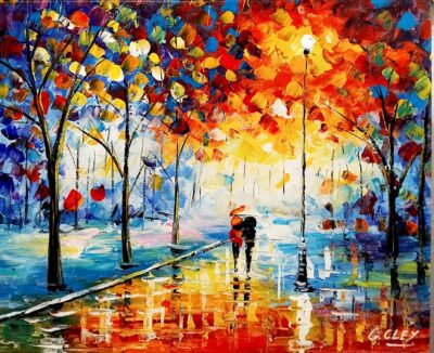 Περίπατος στη βροχή Ελαιογραφίες εισαγωγής Τσούκας - Κορνίζες & Πίνακες Ζωγραφικής