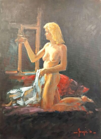 Γυναίκα σε δωμάτιο ΆΓΓΕΛΟΣ Τσούκας - Κορνίζες & Πίνακες Ζωγραφικής