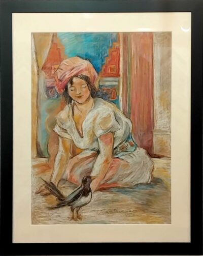 Κοπέλα με πουλάκι Γκραβούρες Τσούκας - Κορνίζες & Πίνακες Ζωγραφικής