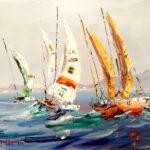 Παπαγάλος σε κλαδί με φύλλα Μπουράνης Σ. Τσούκας - Κορνίζες & Πίνακες Ζωγραφικής