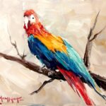 Παπαγάλος σε κλαδί με φύλλα Μπουράνης Σ. Τσούκας - Κορνίζες & Πίνακες Ζωγραφικής