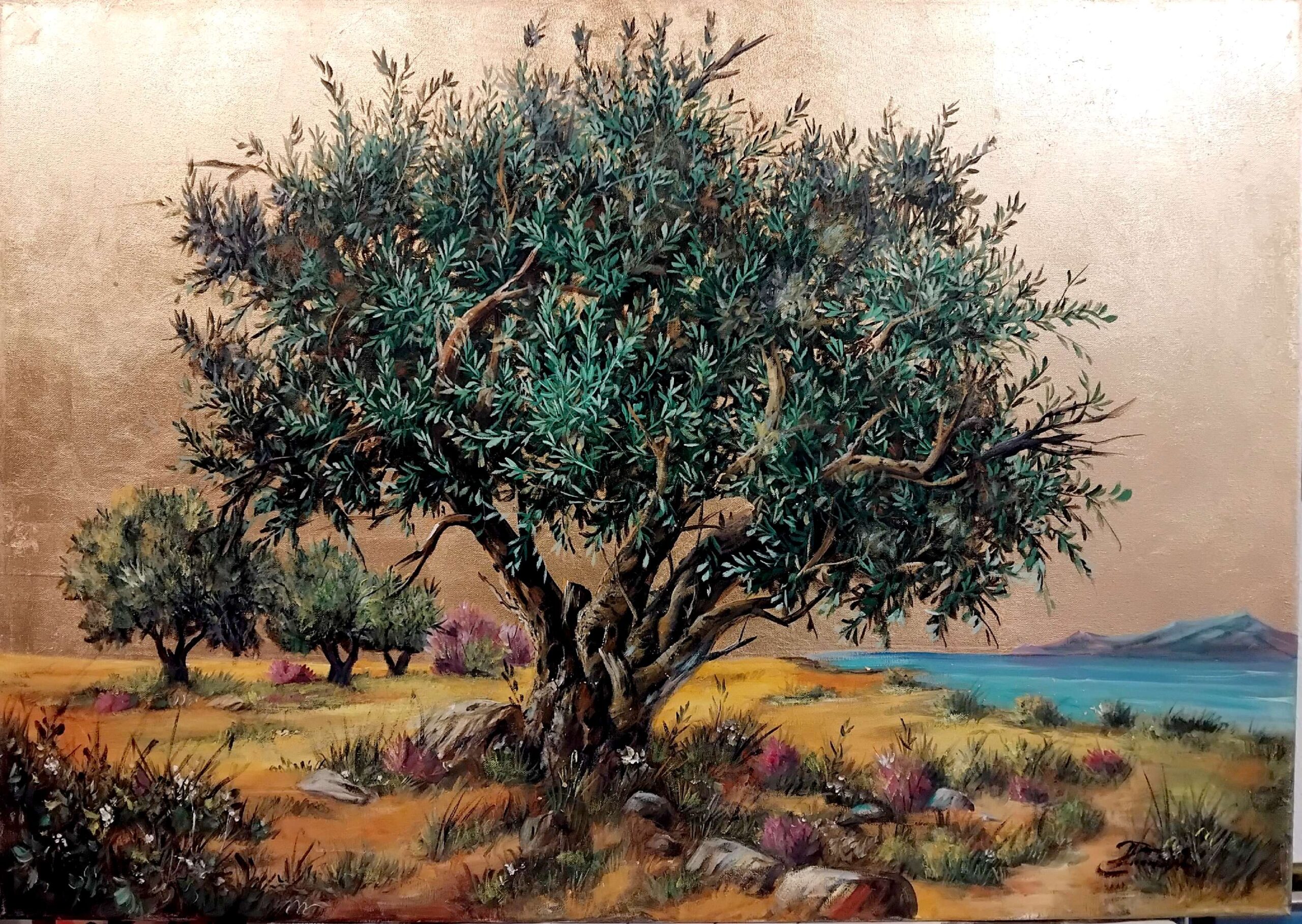 tsoukas.gr Χρυσή ελιά με θάλασσα 70x100 Χρυσή ελιά με θάλασσα 70x100 Τσούκας - Κορνίζες & Πίνακες Ζωγραφικής